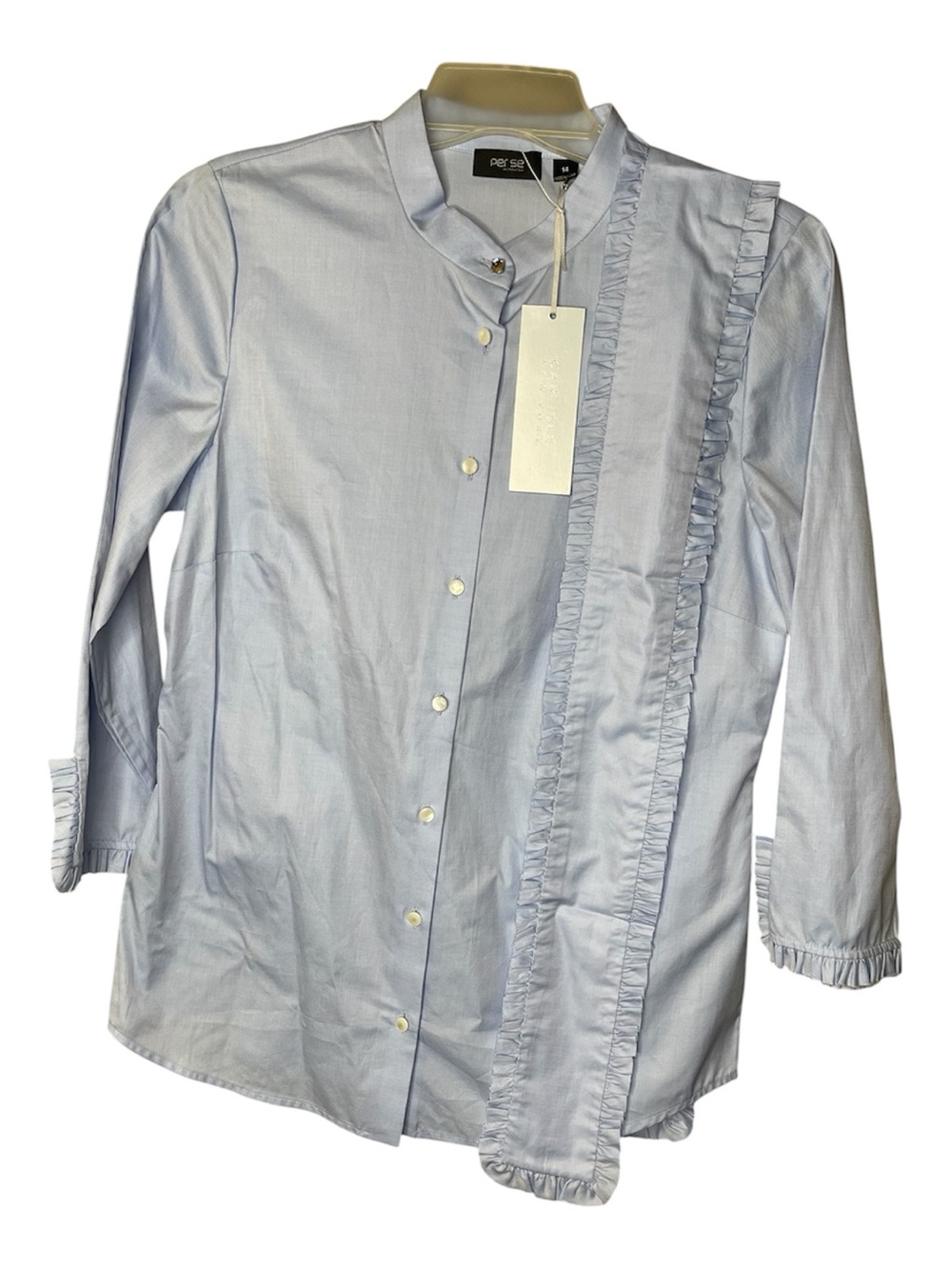 Per Se by Carlisle Light Blue Mandarin Collar Blouse Sz 14 NWT
